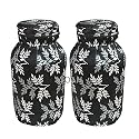 Woah LPG Gas Cylinder Cover – Dustproof, Stain-Resistant, PVC Coated Polyester, Blue Leaf Design, Fits Standard Size (Pack of 2, Black Leaf)