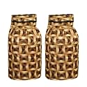Woah LPG Gas Cylinder Cover – Dustproof, Stain-Resistant, PVC Coated Polyester, Blue Leaf Design, Fits Standard Size (Pack of 2, Golden Border)