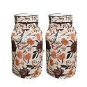 Woah LPG Gas Cylinder Cover | Dustproof &amp; Stain-Resistant | PVC Coated Polyester | Durable &amp; Easy to Clean | Fits Standard Size Gas Cylinder | Orange Flower Design (Pack of 2)
