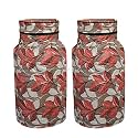 Woah LPG Gas Cylinder Cover – Dustproof, Stain-Resistant, PVC Coated Polyester, Blue Leaf Design, Fits Standard Size, Pack of 2, Pink Leaf