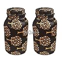 Woah LPG Gas Cylinder Cover – Dustproof, Stain-Resistant, PVC Coated Polyester, Blue Leaf Design, Fits Standard Size (Pack of 2, Coffee Tree)