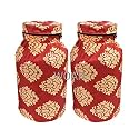 Woah LPG Gas Cylinder Cover – Dustproof, Stain-Resistant, PVC Coated Polyester, Blue Leaf Design, Fits Standard Size(Pack of 2, Red Embroider)