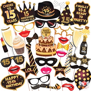 wobbox 15th birthday photo booth party props brown amp golden glitter birthday party decoration birthday party item wobox1765