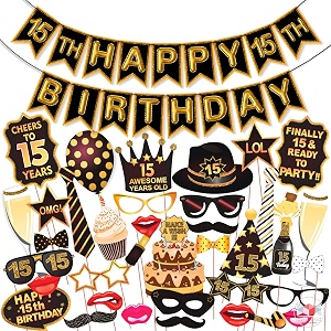 wobbox 15th birthday photo booth party props brown amp golden glitter with 15th birthday bunting banner birthday party decoration birthday party item