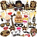 WOBBOX 15th Birthday Photo Booth Party Props Brown &amp; Golden Glitter, Birthday Party Decoration, Birthday Party Item (WOBOX1765)