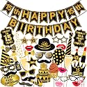 WOBBOX 15th Birthday Photo Booth Party Props Black &amp; Golden with 15th Birthday Bunting Banner, Birthday Party Decoration, Birthday Party Item, Birthday Party Props, (Model: WOBOX1807)
