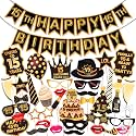 Wobbox 15th Birthday Photo Booth Party Props Brown &amp; Golden Glitter with 15th Birthday Bunting Banner, Birthday Party Decoration, Birthday Party Item