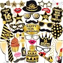 Wobbox 16th Birthday Photo Booth Party Props Black &amp; Golden - Birthday Party Decoration And Item