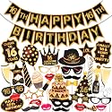 WOBBOX 16th Birthday Photo Booth Party Props Brown &amp; Golden Glitter with 16th Birthday Bunting Banner, Birthday Party Decoration, Birthday Party Item, with banner (WOBOX1780)