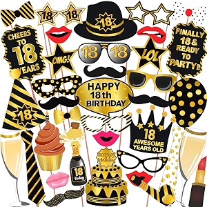 wobbox 18th birthday photo booth props - black amp golden party decoration props
