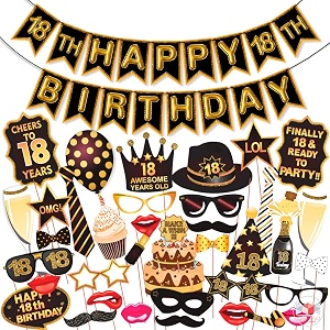 wobbox 18th birthday photo booth party props brown amp golden glitter with 18th birthday bunting banner birthday party decoration birthday party item