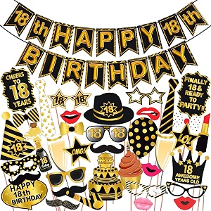 wobbox 18th birthday photo booth party props black amp golden with 18th birthday bunting banner birthday party decoration birthday party item birthday party props model wobox1809