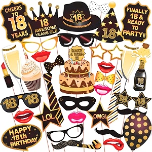 wobbox 18th birthday photo booth party props brown amp golden glitter birthday party decoration birthday party item model number wobox1767