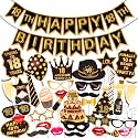 Wobbox 18th Birthday Photo Booth Party Props Brown &amp; Golden Glitter with 18th Birthday Bunting Banner, Birthday Party Decoration, Birthday Party Item