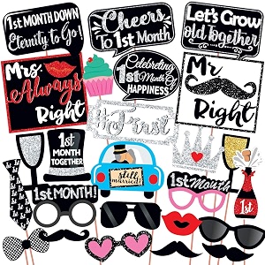 wobbox 1st month anniversary photo booth party props diy kit red gliter amp black anniversary party decoration