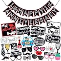 Wobbox 1st Month Anniversary Photo Booth Party Props DIY Kit with 1st Month Anniversary Bunting Banner, Red Gliter &amp; Black, Anniversary Party Decoration