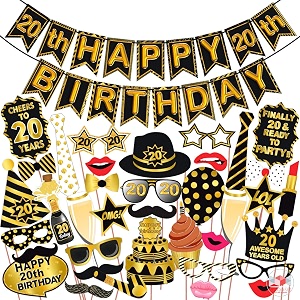 wobbox 20th birthday photo booth party props black amp golden with 20th birthday bunting banner birthday party decoration birthday party item birthday party props wobox1810