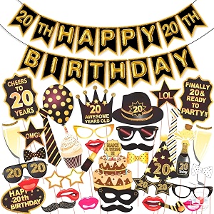 wobbox 20th birthday photo booth party props brown amp golden glitter with 20th birthday bunting banner birthday party decoration birthday party item