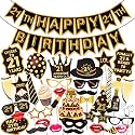 Wobbox 21th Birthday Photo Booth Party Props Brown &amp; Golden Glitter with 21th Birthday Bunting Banner, Birthday Party Decoration, Birthday Party Item
