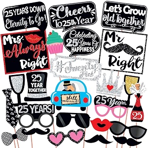 wobbox 25th anniversary photo booth party props diy kit red gliter amp black anniversary party decoration