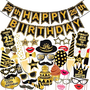 wobbox 25th birthday photo booth party props black amp golden with bunting banner decoration items model number wobox1812