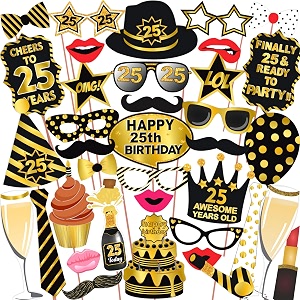 wobbox 25th birthday photo booth party props - black amp golden decoration items