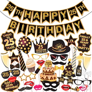 wobbox 25th birthday photo booth party props brown amp golden glitter with 25th birthday bunting banner birthday party decoration birthday party item