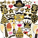 Wobbox 25th Birthday Photo Booth Party Props - Black &amp; Golden Decoration Items