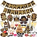 Wobbox 25th Birthday Photo Booth Party Props Brown &amp; Golden Glitter with 25th Birthday Bunting Banner, Birthday Party Decoration, Birthday Party Item