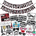 Wobbox 30th Anniversary Photo Booth Party Props DIY Kit with 30th Anniversary Bunting Banner, Red Gliter &amp; Black, Anniversary Party Decoration