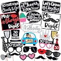 Wobbox 30th Anniversary Photo Booth Party Props DIY Kit, Red Gliter &amp; Black, Anniversary Party Decoration