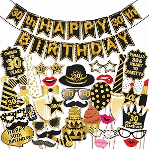 wobbox 30th birthday photo booth party props black amp golden with 30th birthday bunting banner birthday party decoration birthday party item birthday party props wobox1813