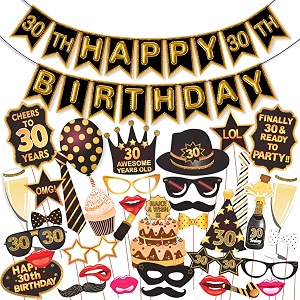 wobbox 30th birthday photo booth party props brown amp golden glitter with 30th birthday bunting banner birthday party decoration birthday party item