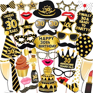 wobbox 30th birthday photo booth party props - black amp golden decoration items