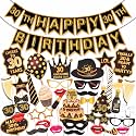 Wobbox 30th Birthday Photo Booth Party Props Brown &amp; Golden Glitter with 30th Birthday Bunting Banner, Birthday Party Decoration, Birthday Party Item