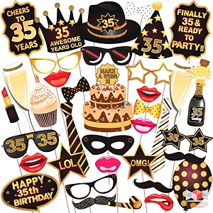 wobbox 35th birthday photo booth party props brown amp golden glitter birthday party decoration birthday party item