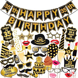 wobbox 35th birthday photo booth party props black amp golden with 35th birthday bunting banner birthday party decoration birthday party item birthday party props model wobox1814