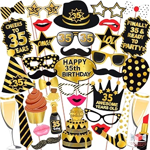wobbox 35th birthday photo booth party props - black amp golden decoration items