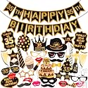 Wobbox 35th Birthday Photo Booth Party Props Brown &amp; Golden Glitter with 35th Birthday Bunting Banner, Birthday Party Decoration, Birthday Party Item