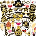 Wobbox 35th Birthday Photo Booth Party Props - Black &amp; Golden Decoration Items