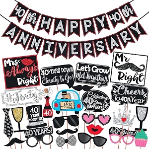 wobbox 40th anniversary photo booth party props diy kit with 40th anniversary bunting banner red gliter amp black anniversary party decoration