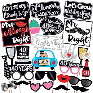 wobbox 40th anniversary photo booth party props diy kit red gliter amp black anniversary party decoration