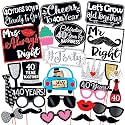 Wobbox 40th Anniversary Photo Booth Party Props DIY Kit, Red Gliter &amp; Black, Anniversary Party Decoration