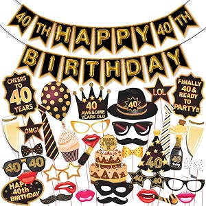 wobbox 40th birthday photo booth party props brown amp golden glitter with 40th birthday bunting banner birthday party decoration birthday party item