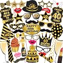 WOBBOX 40th Birthday Photo Booth Props Black &amp; Golden, Birthday Party Decoration, Party Props (WOBOX1829)