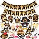 Wobbox 40th Birthday Photo Booth Party Props Brown &amp; Golden Glitter with 40th Birthday Bunting Banner, Birthday Party Decoration, Birthday Party Item