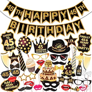 wobbox 45th birthday photo booth party props brown amp golden glitter with 45th birthday bunting banner birthday party decoration birthday party item