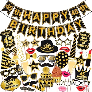 wobbox 45th birthday photo booth party props black amp golden with 45th birthday bunting banner birthday party decoration birthday party item birthday party props