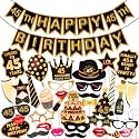 Wobbox 45th Birthday Photo Booth Party Props Brown &amp; Golden Glitter with 45th Birthday Bunting Banner, Birthday Party Decoration, Birthday Party Item