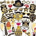 WOBBOX 45th Birthday Photo Booth Props - Black &amp; Golden, Party Decoration, Props (WOBOX1830)